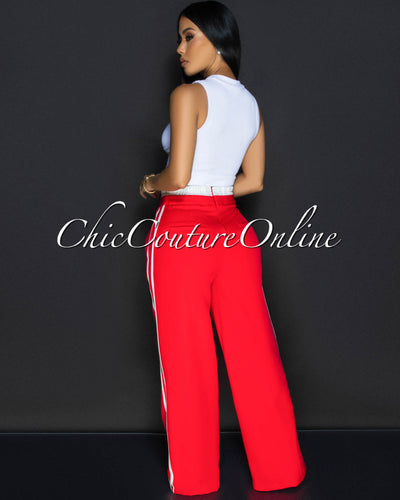 Corrie Red White Sporty Sweatpants