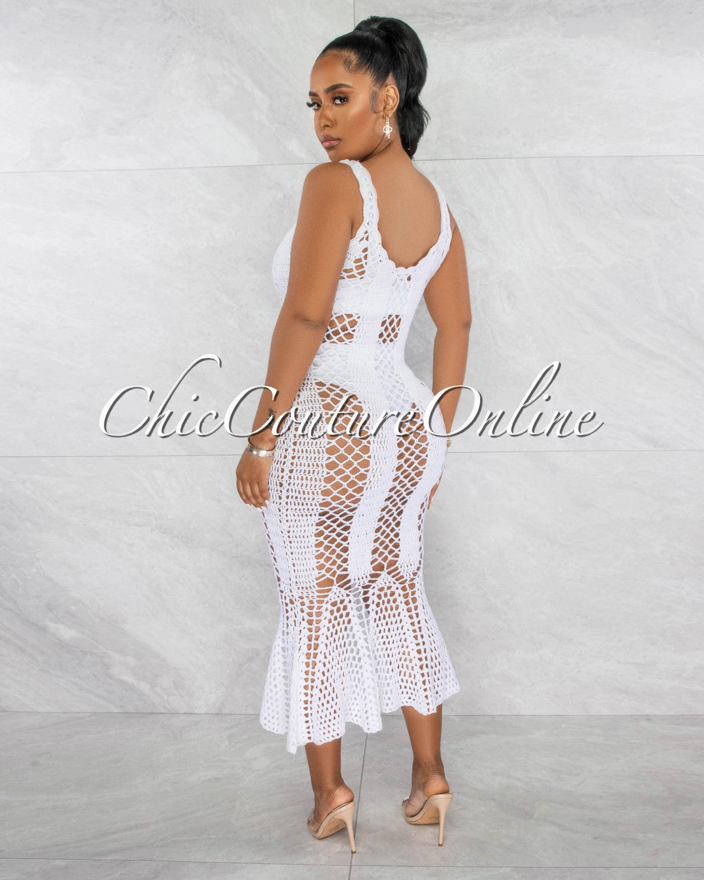 *Simoneta Off-White Crochet Cover-Up Maxi Dress