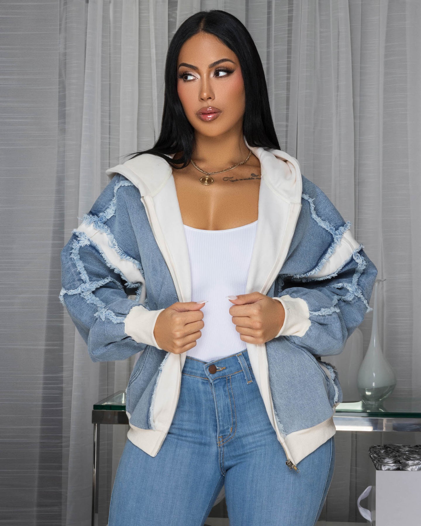 Amanita Blue Denim Ivory Hoodie ULTRA-LUXE Sweater