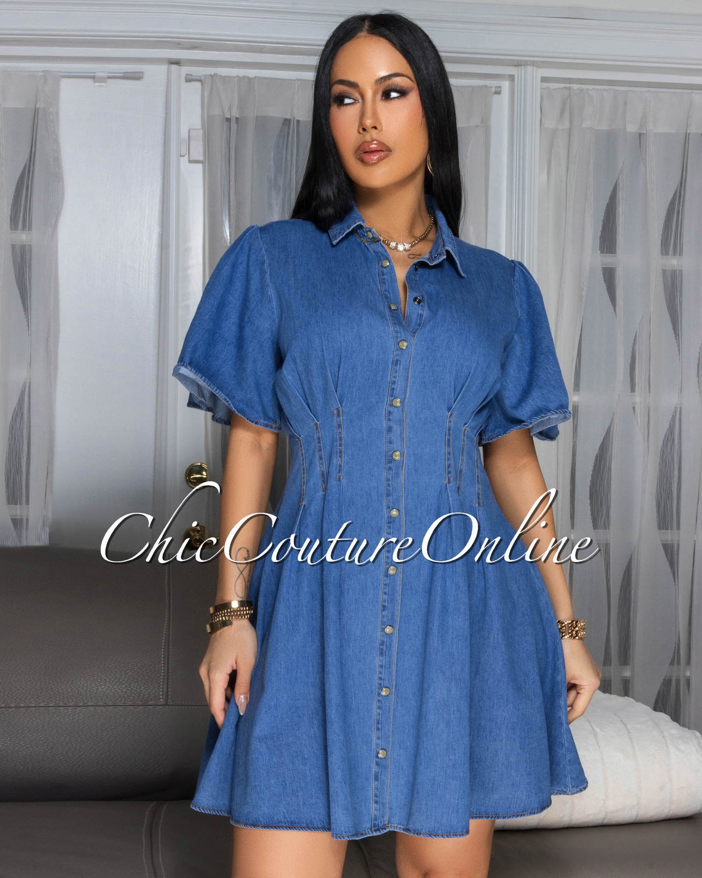 Madonna Medium Blue Denim Shirt Dress