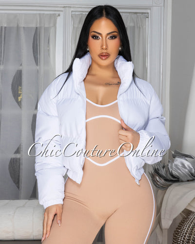 Alexa White Puffy Bomber Jacket