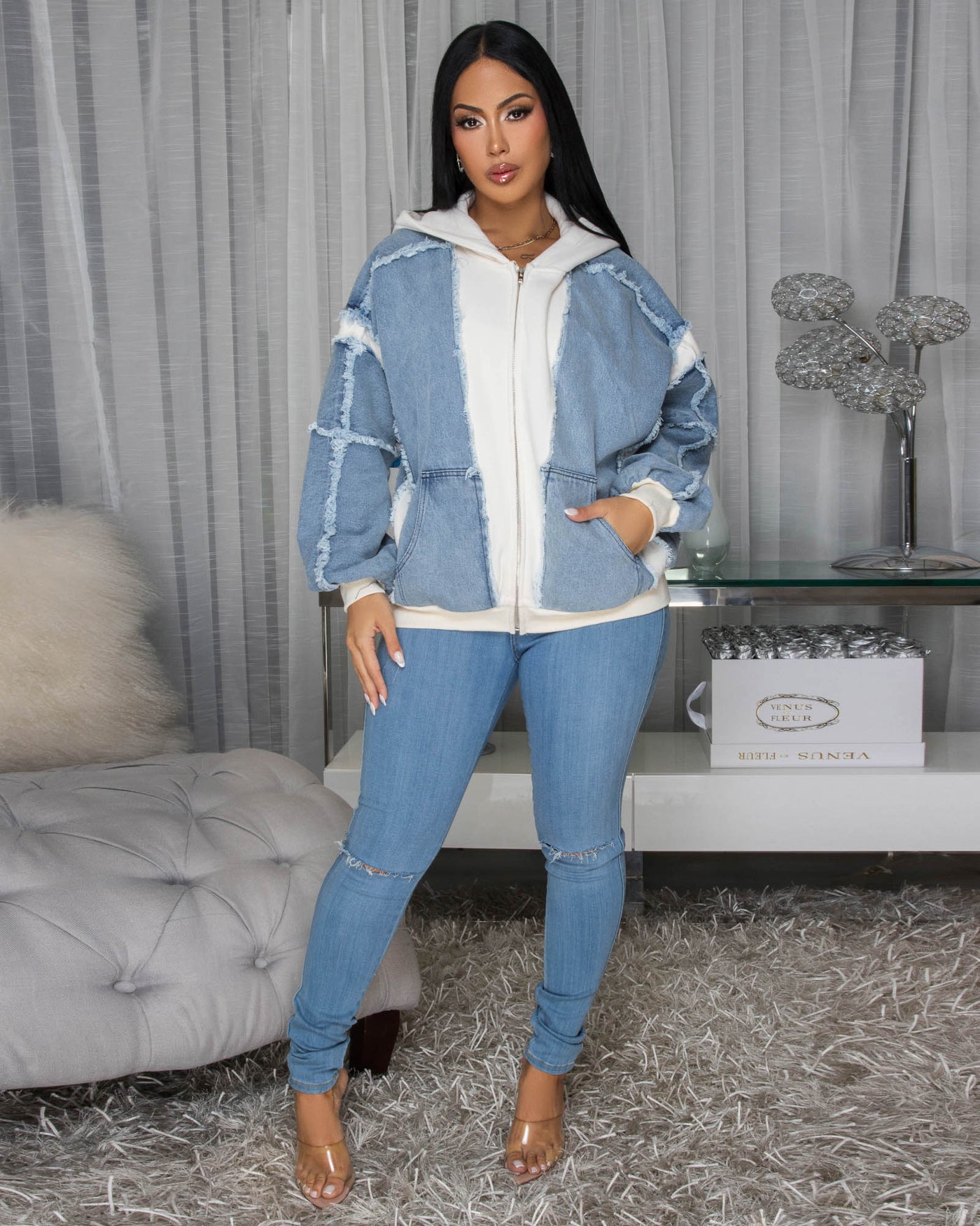 Amanita Blue Denim Ivory Hoodie ULTRA-LUXE Sweater (10/9/2025)