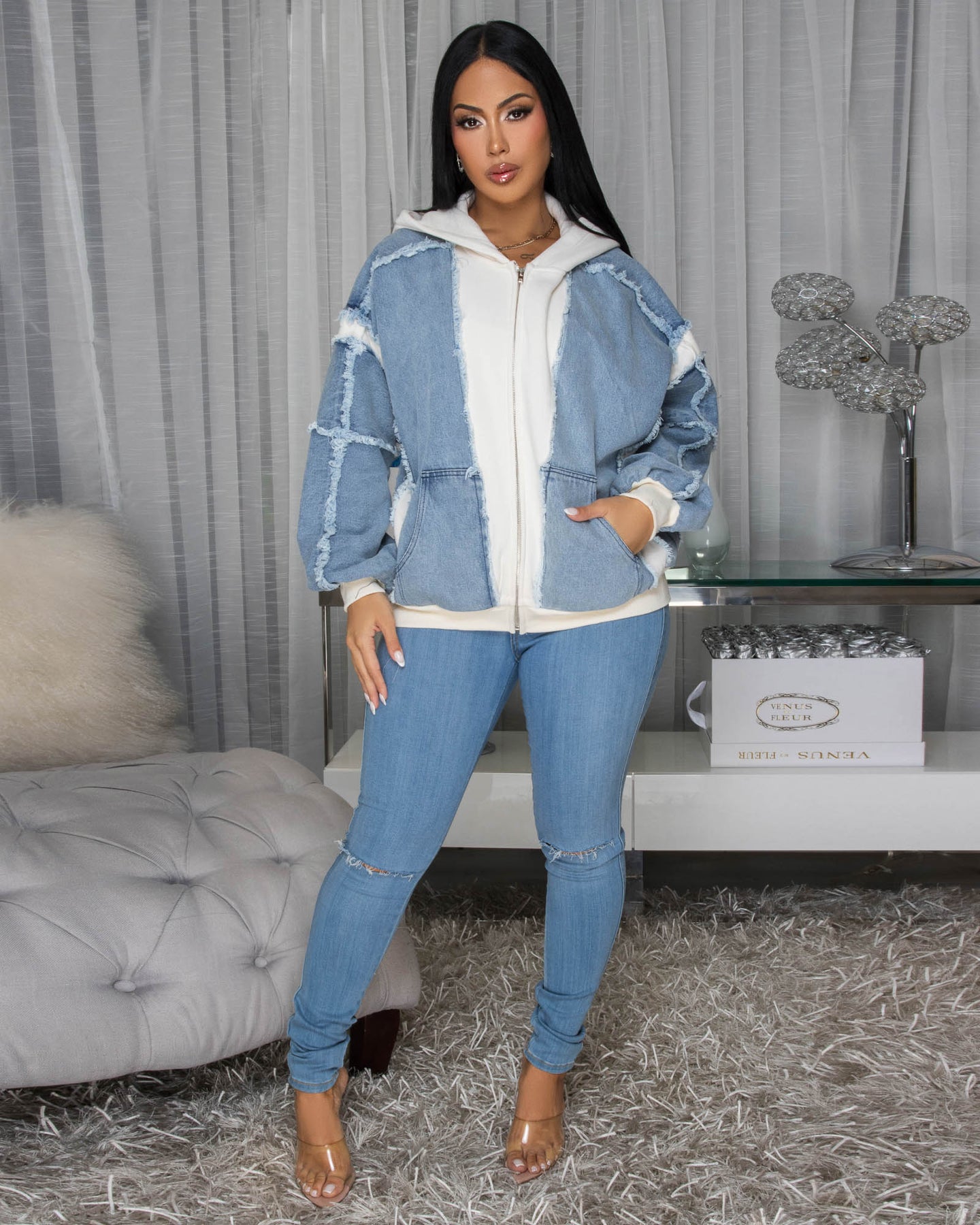 Amanita Blue Denim Ivory Hoodie ULTRA-LUXE Sweater