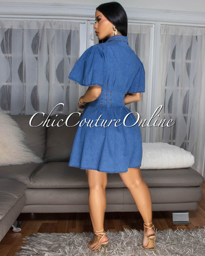 Madonna Medium Blue Denim Shirt Dress