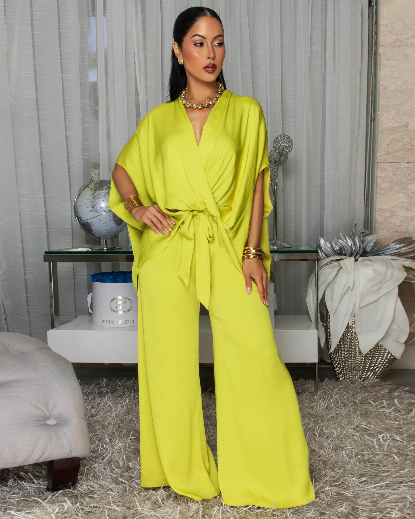 Sevyn Lime Silky LUXE Top & Pants Set