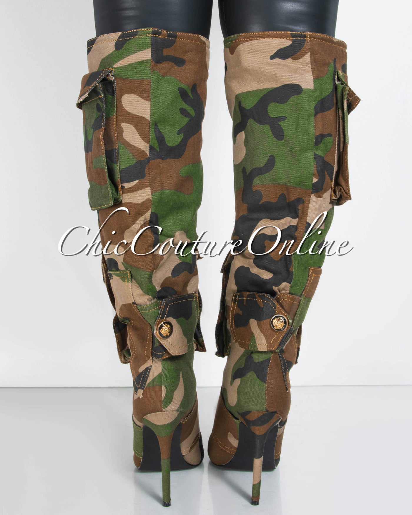 Chiarra Camo Print Cargo Pockets High Boots