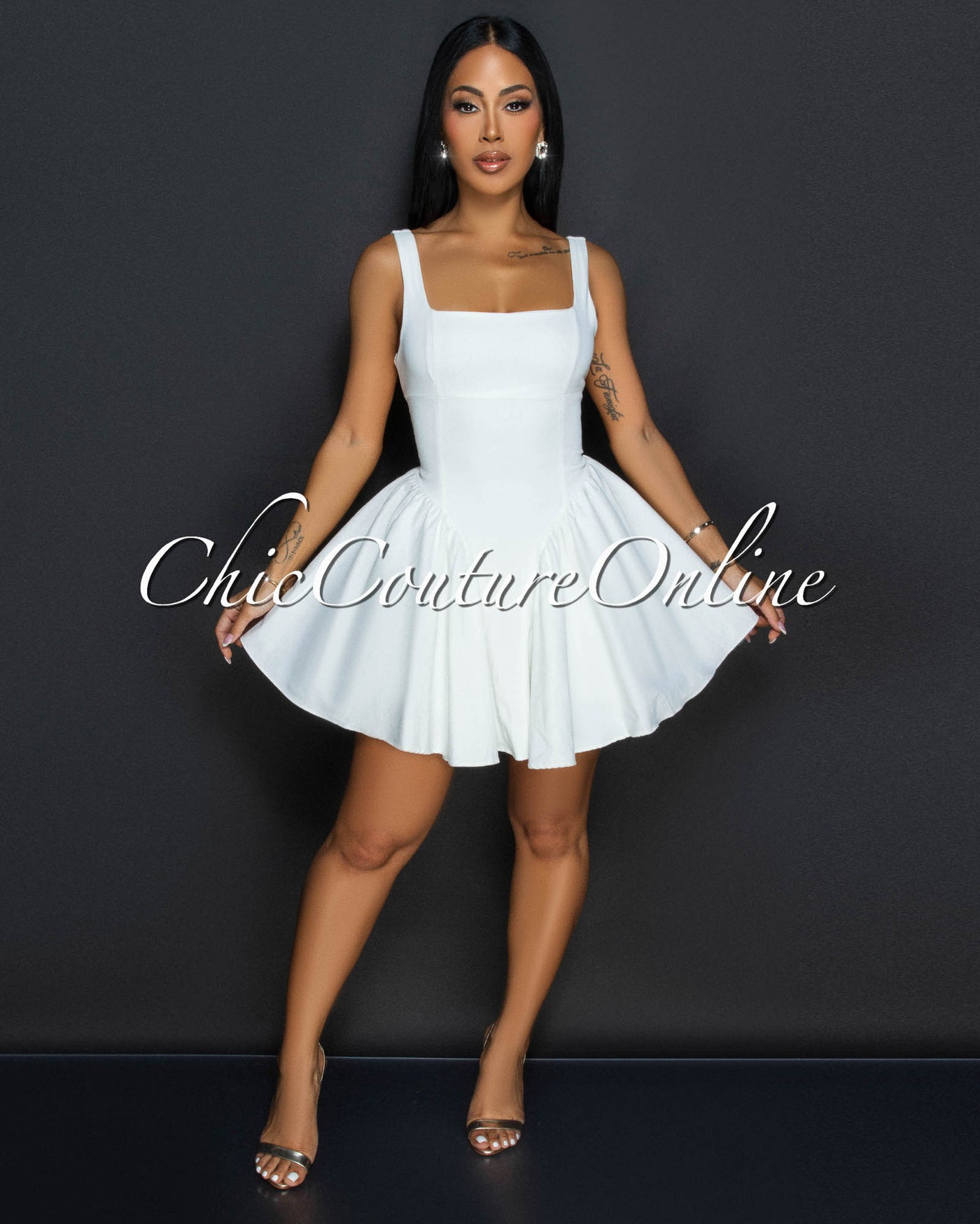 Brayline White Flared Skater Dress