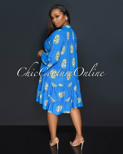 Sanlie Blue Floral Print Shirt Dress