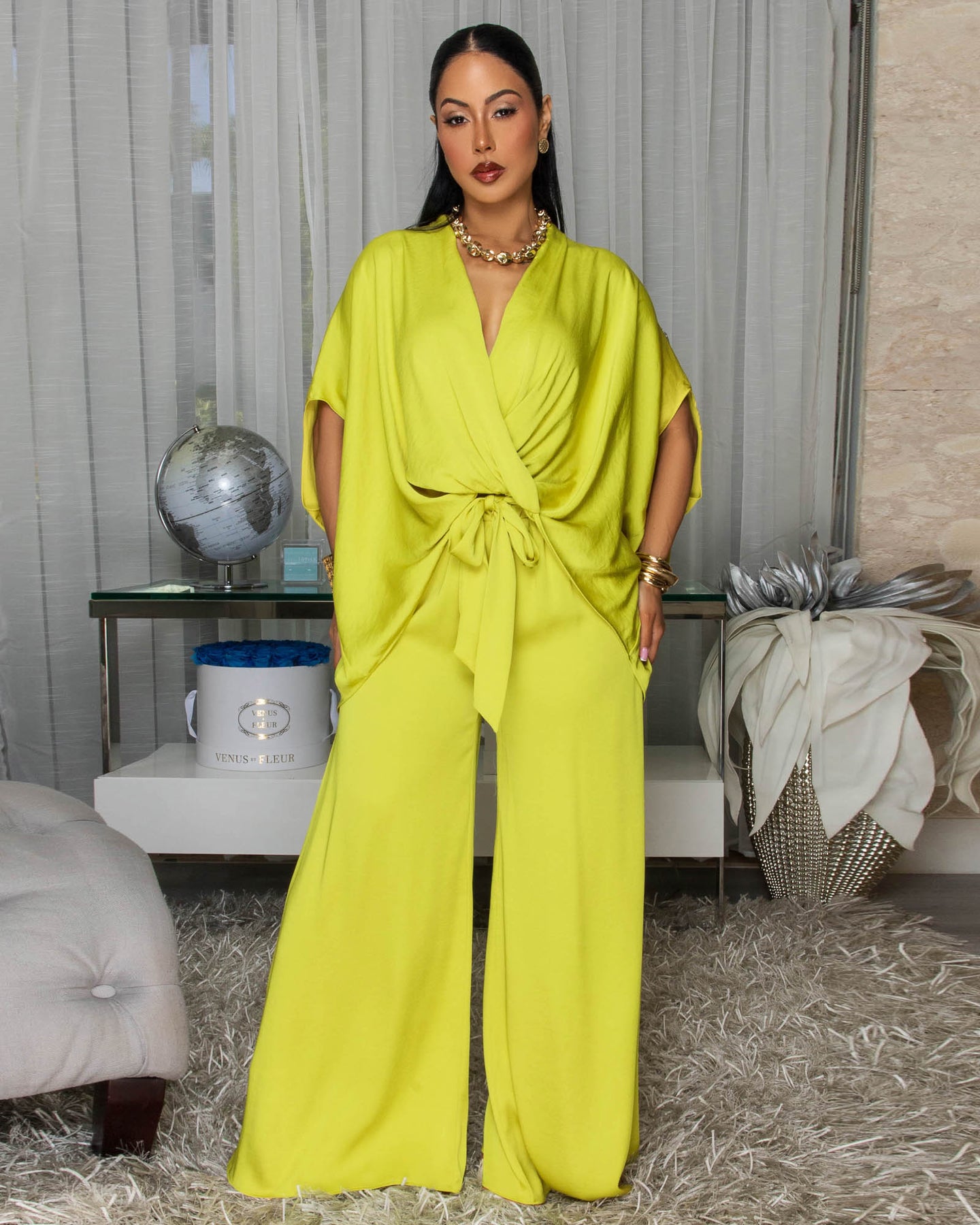 Sevyn Lime Silky LUXE Top & Pants Set