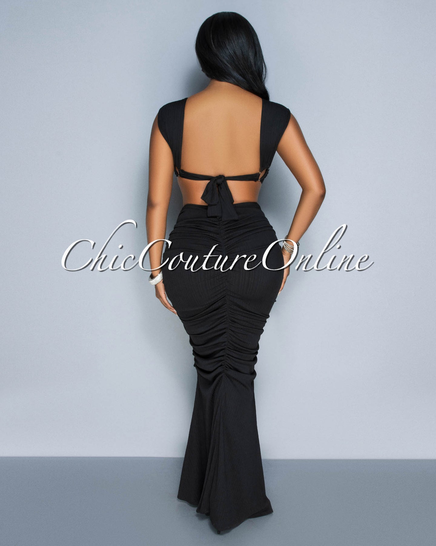 *Monika Black Draped Cut-Out Maxi Dress