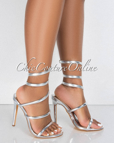 Nikia Silver Snake Ankle High Heels Sandals