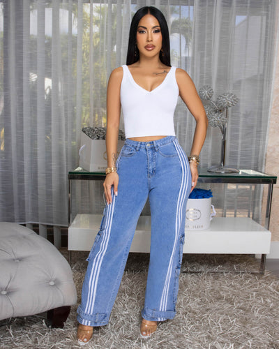 Lorane White V Neck Ribbed Top