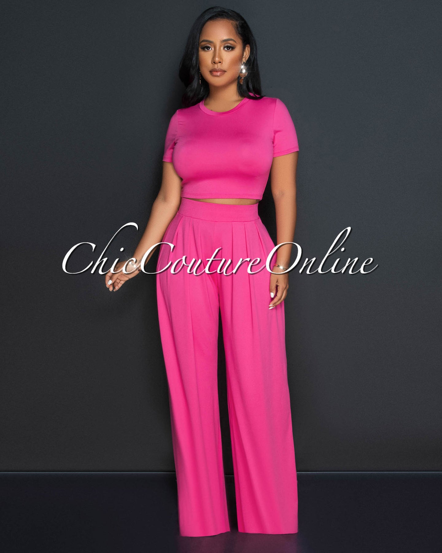 Rossy Fuchsia Crop Top & Wide Leg Pants Set – Chic Couture Online