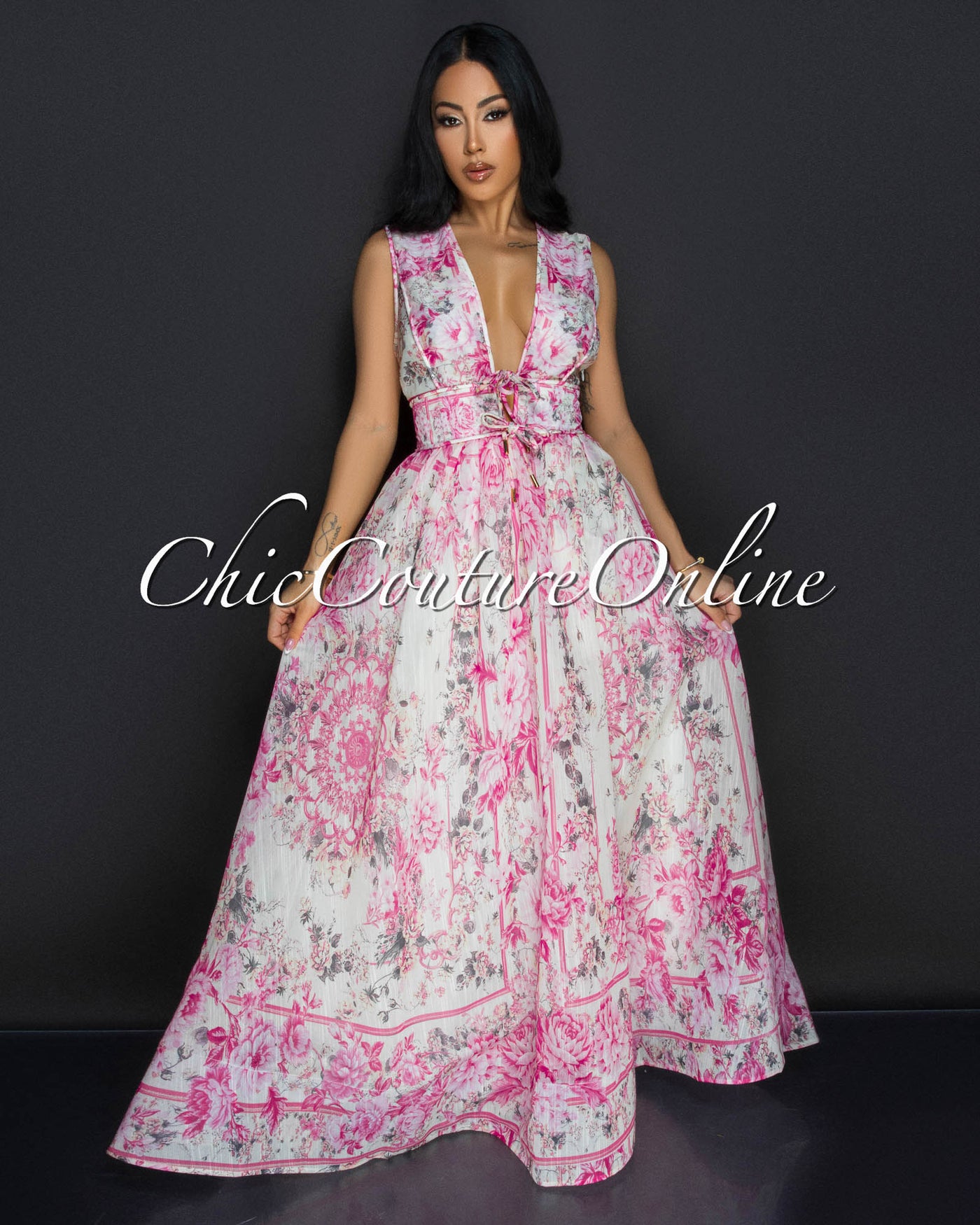 Calla Pink Floral Print Maxi Dress