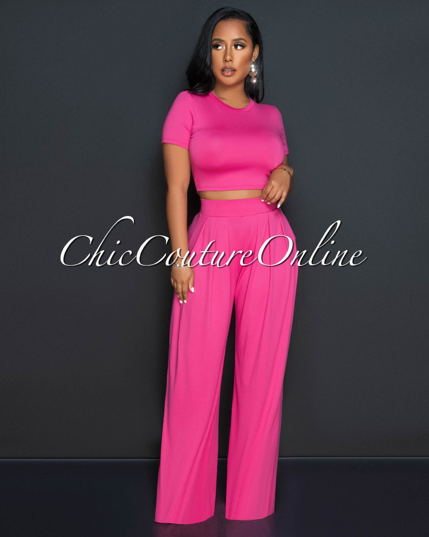 Rossy Fuchsia Crop Top & Wide Leg Pants Set – Chic Couture Online