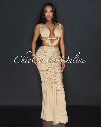 Monika Nude Draped Cut-Out Maxi Dress