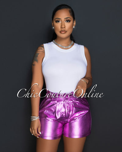 *Aveline Light Pink Foil High-Waist Shorts