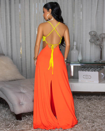 Millie Lime Orange Color-Block Cut-Out Maxi