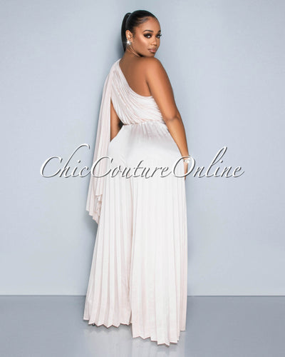 Elizabeth Champaigne Single Shoulder Pleated Jumpsuit