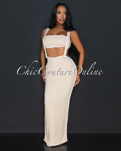 Ola Nude White Tube Crop Top & Overall Skirt Set