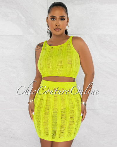 *Mexie Lime Crochet Crop Top & Skirt Cover-Up Set