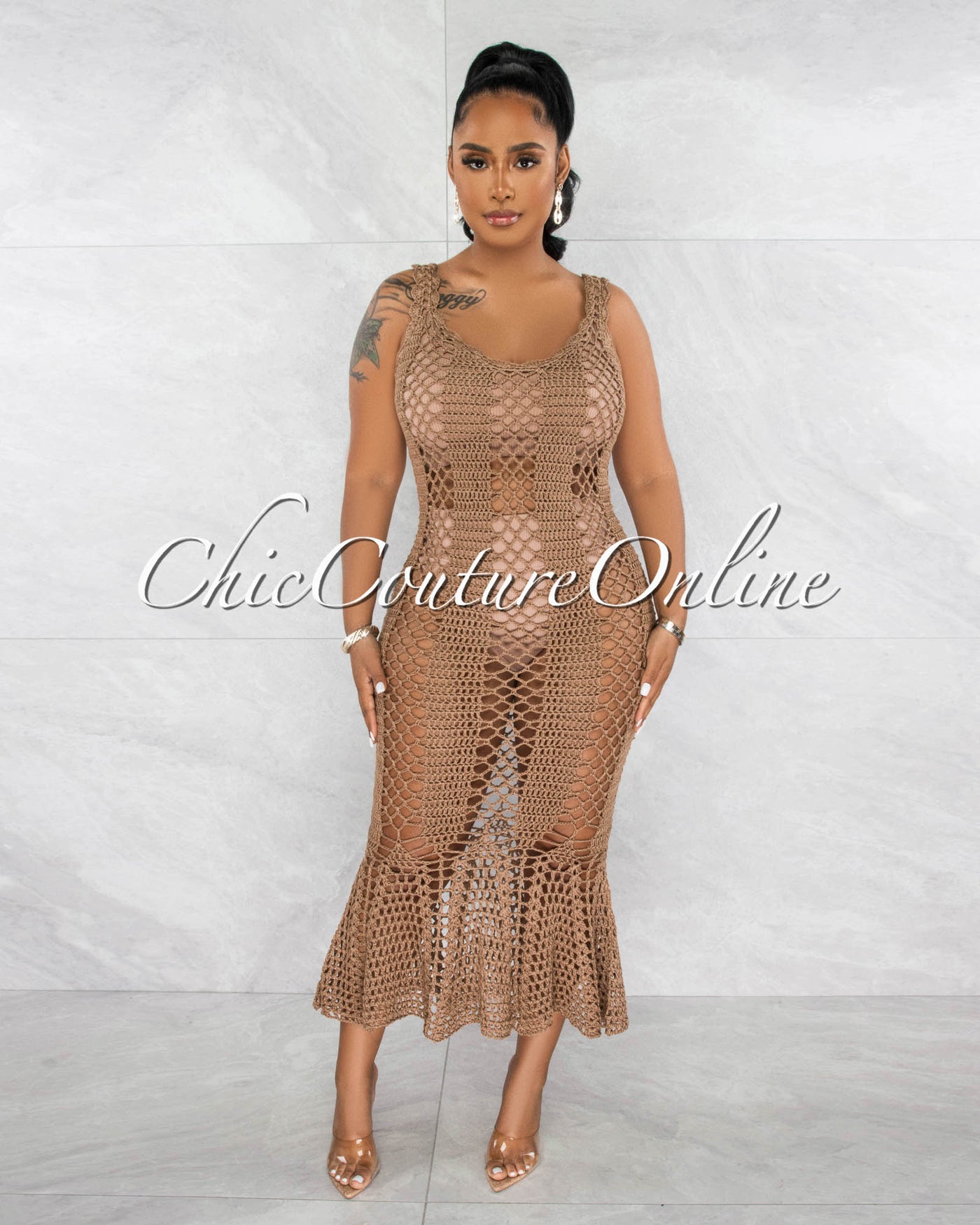 *Simoneta Mocha Crochet Cover-Up Maxi Dress