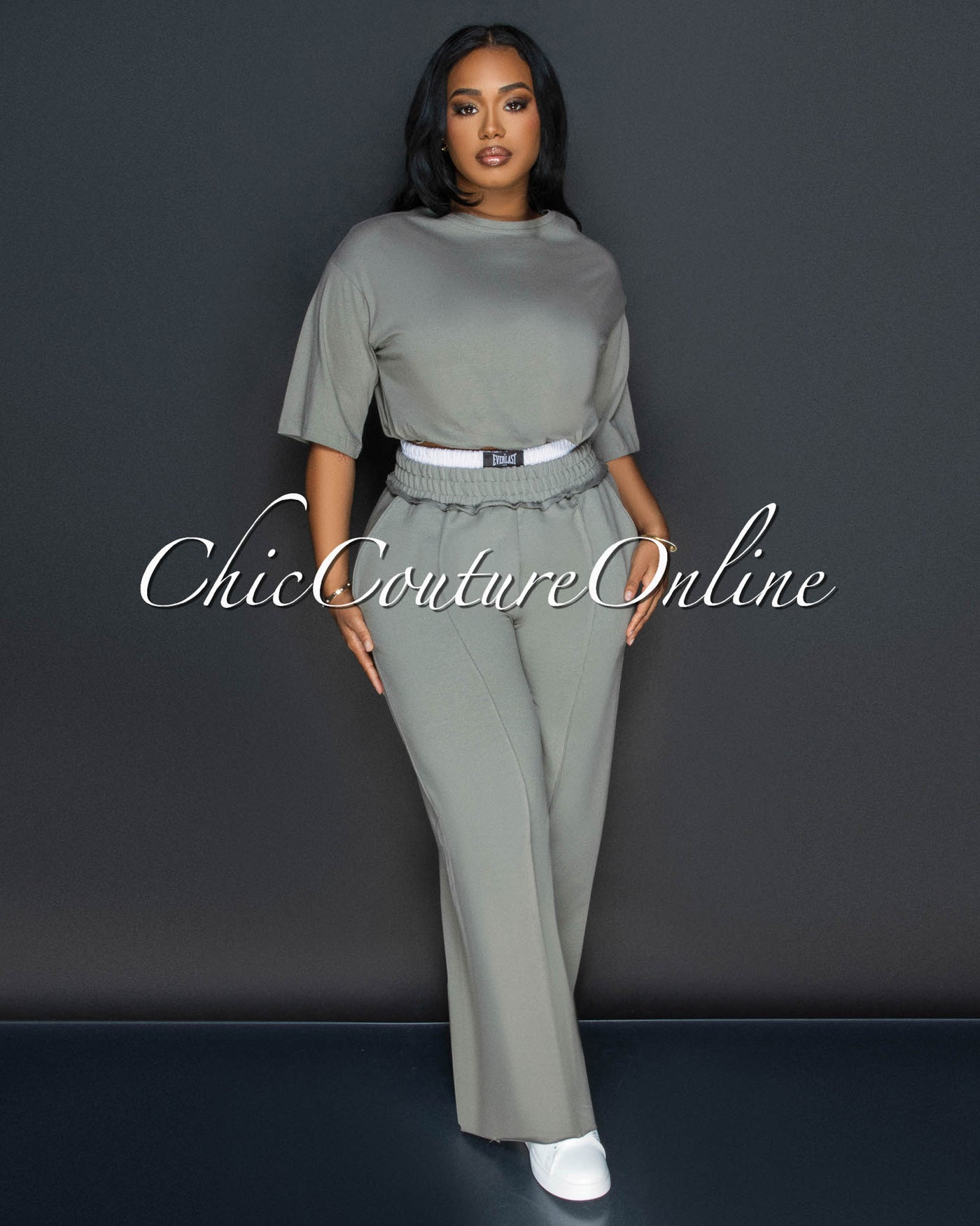 Clarkie Sage White Crop Top & Pants Set