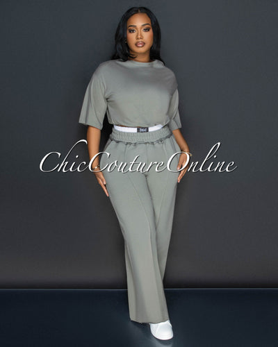 Clarkie Sage White Crop Top & Pants Set