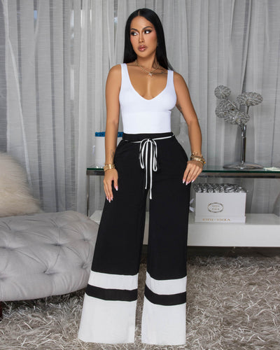 Teagan Black White Trim Silky Pants