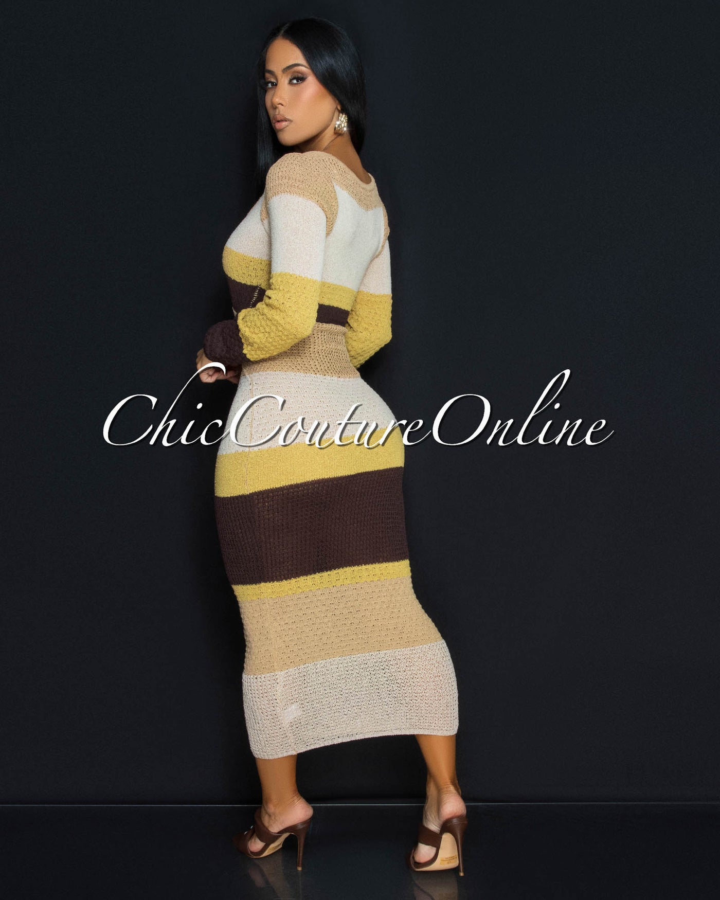 Benjy Yellow Multi-Color Stripes Sweater Dress