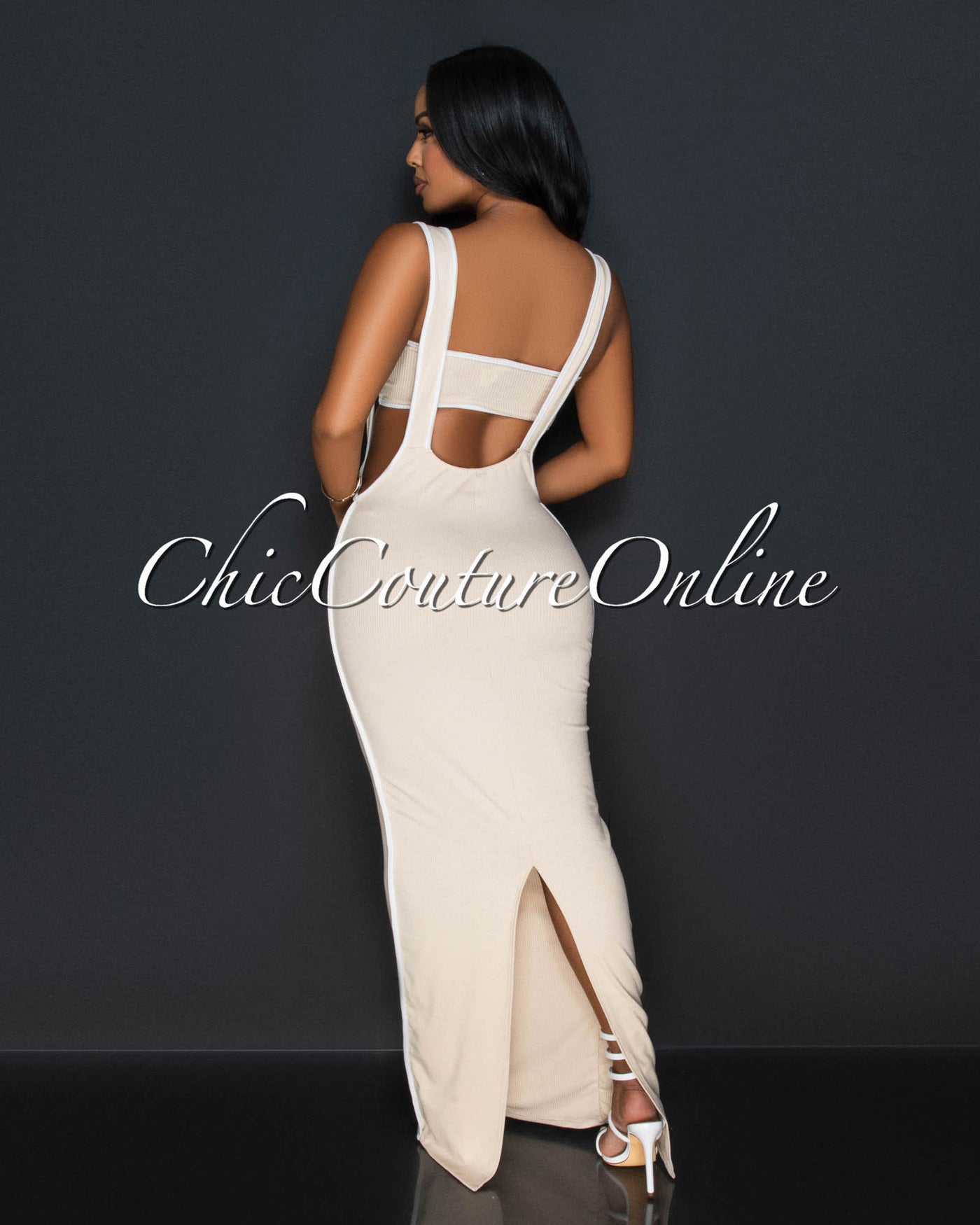 Ola Nude White Tube Crop Top & Overall Skirt Set