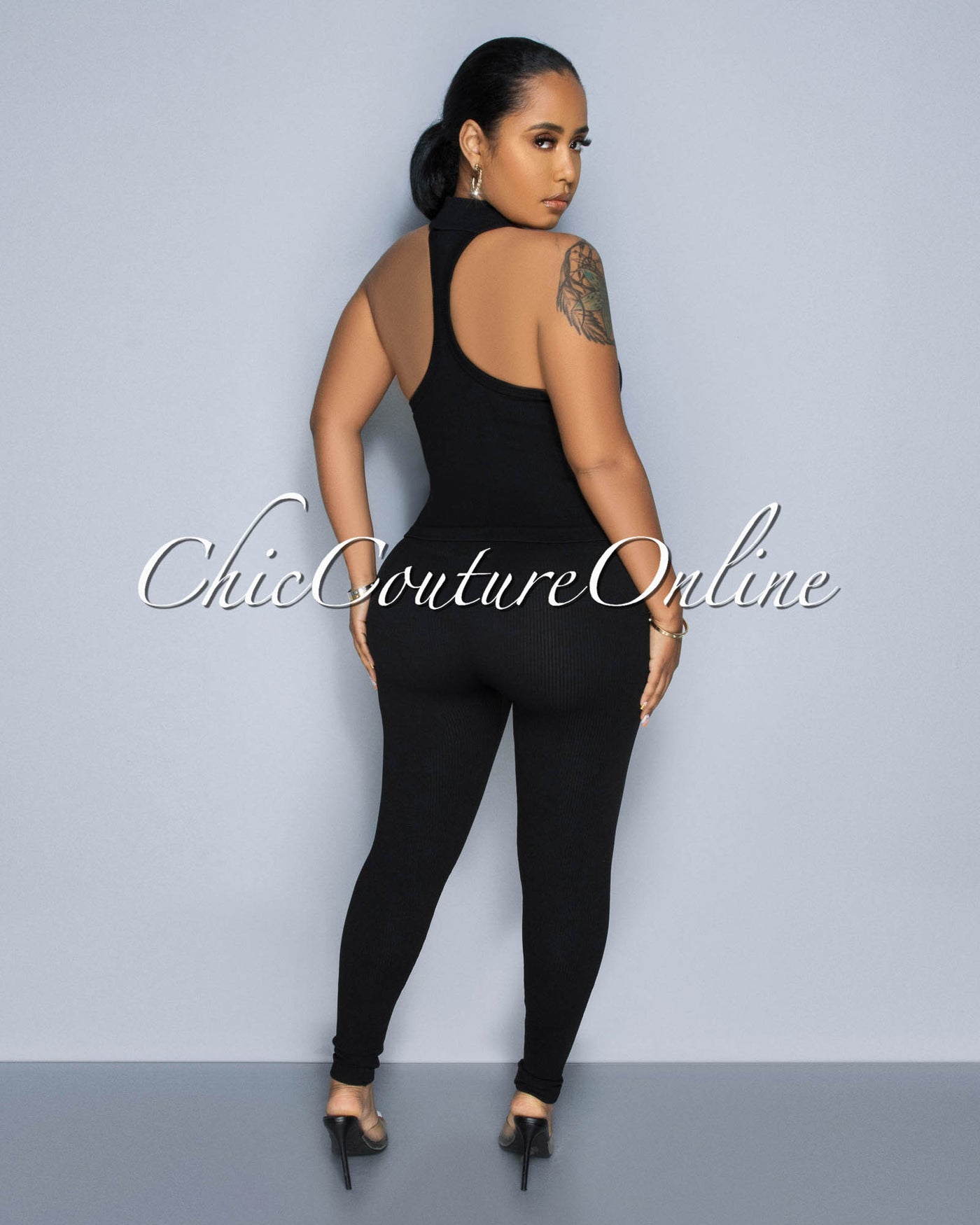 Charnelle Black Mock Top & Leggings Ribbed Sculpting Set