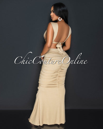 Monika Nude Draped Cut-Out Maxi Dress