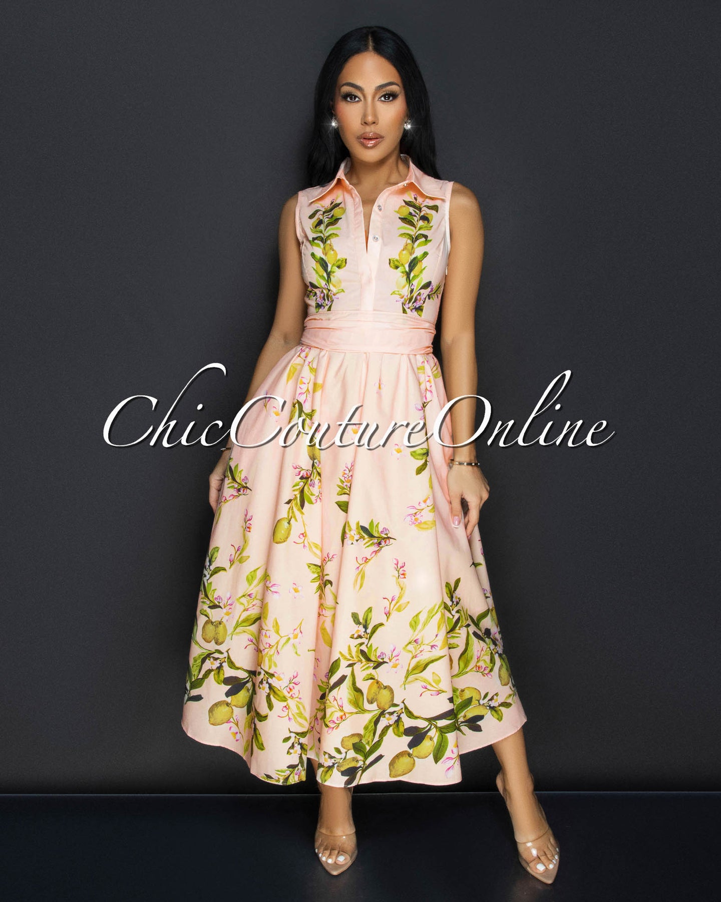 Betty Blush Floral Collared Midi Dress