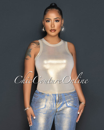 Bertie Nude Gold Foil Racer Tank Top