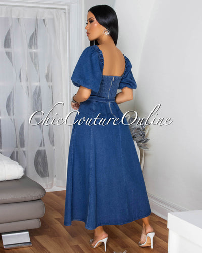 Teisha Medium Denim Off-The-Shoulder Midi Dress