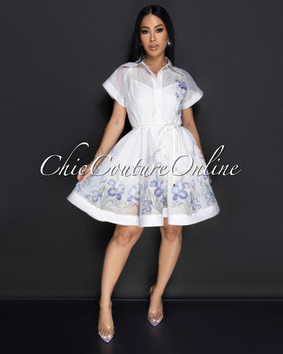 Izuna White Lilac Floral Print Belted Dress