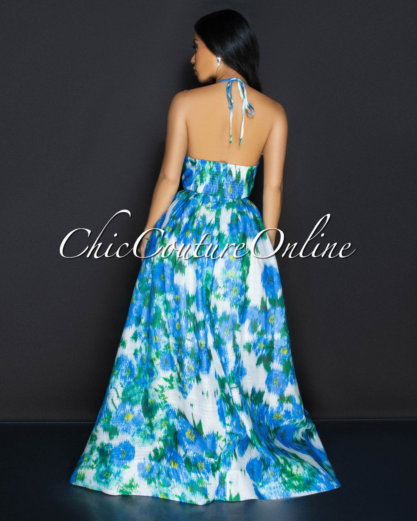 Skyli Blue Green Floral Maxi Dress