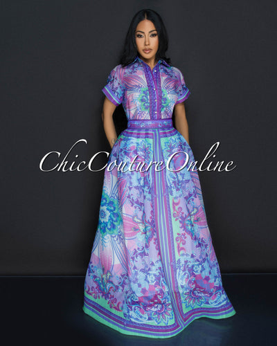 Aramis Purple Multi-Color Flower Top & Maxi Skirt Set