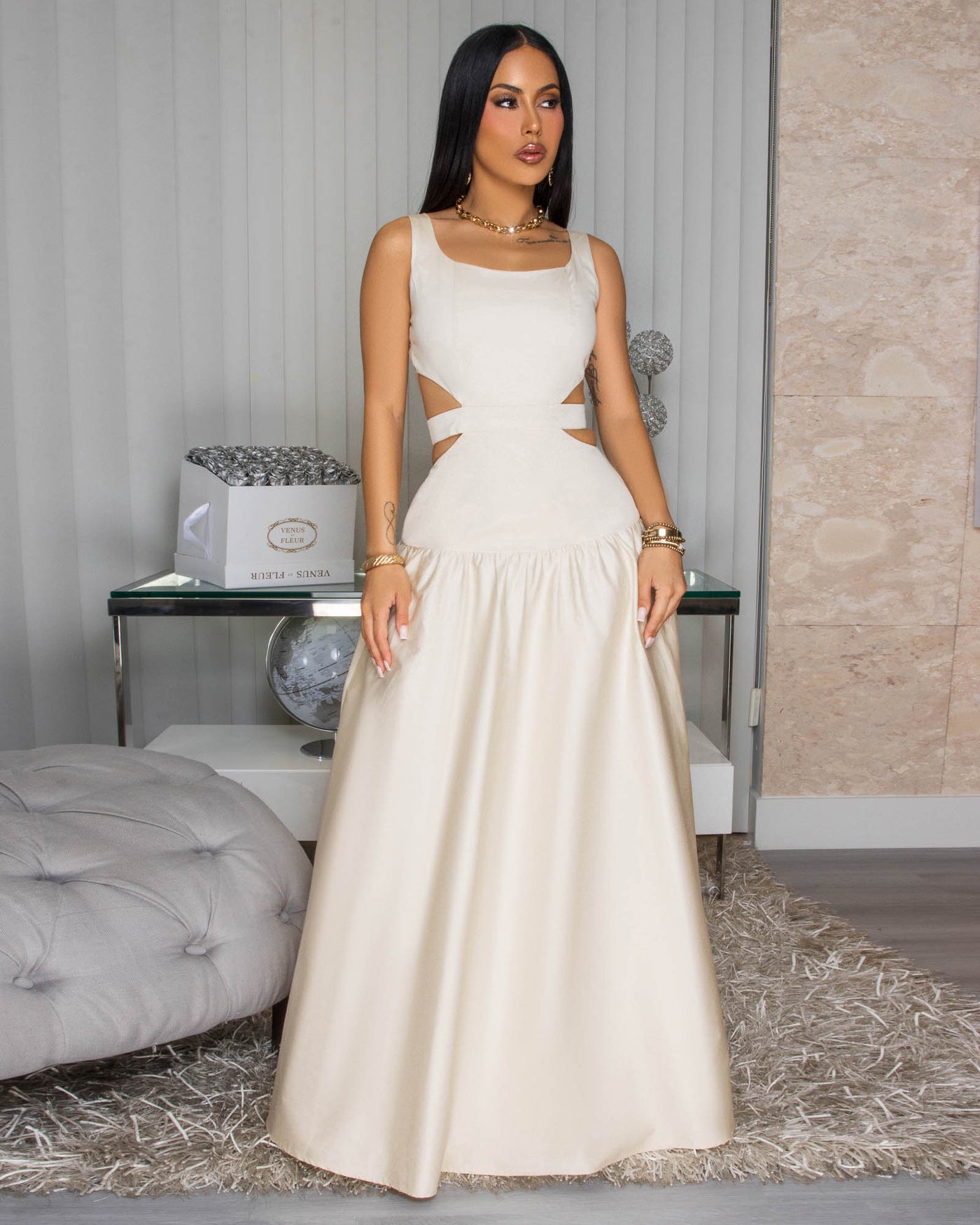 Astra Nude Cut-Out Waist Maxi Dress