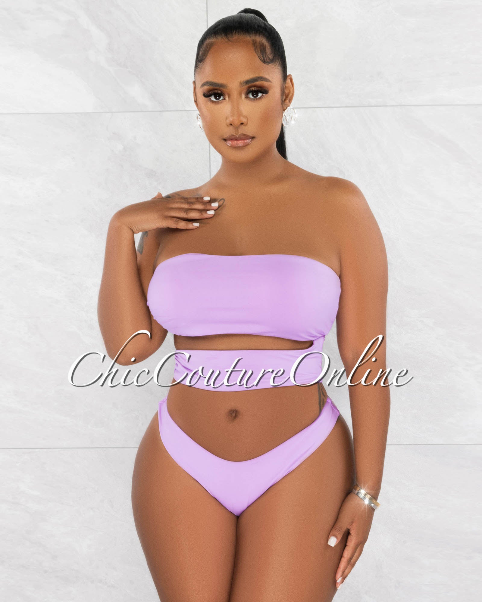 *Allister Lilac Gold "O" Ring Pareo Three Piece Set Swimsuit