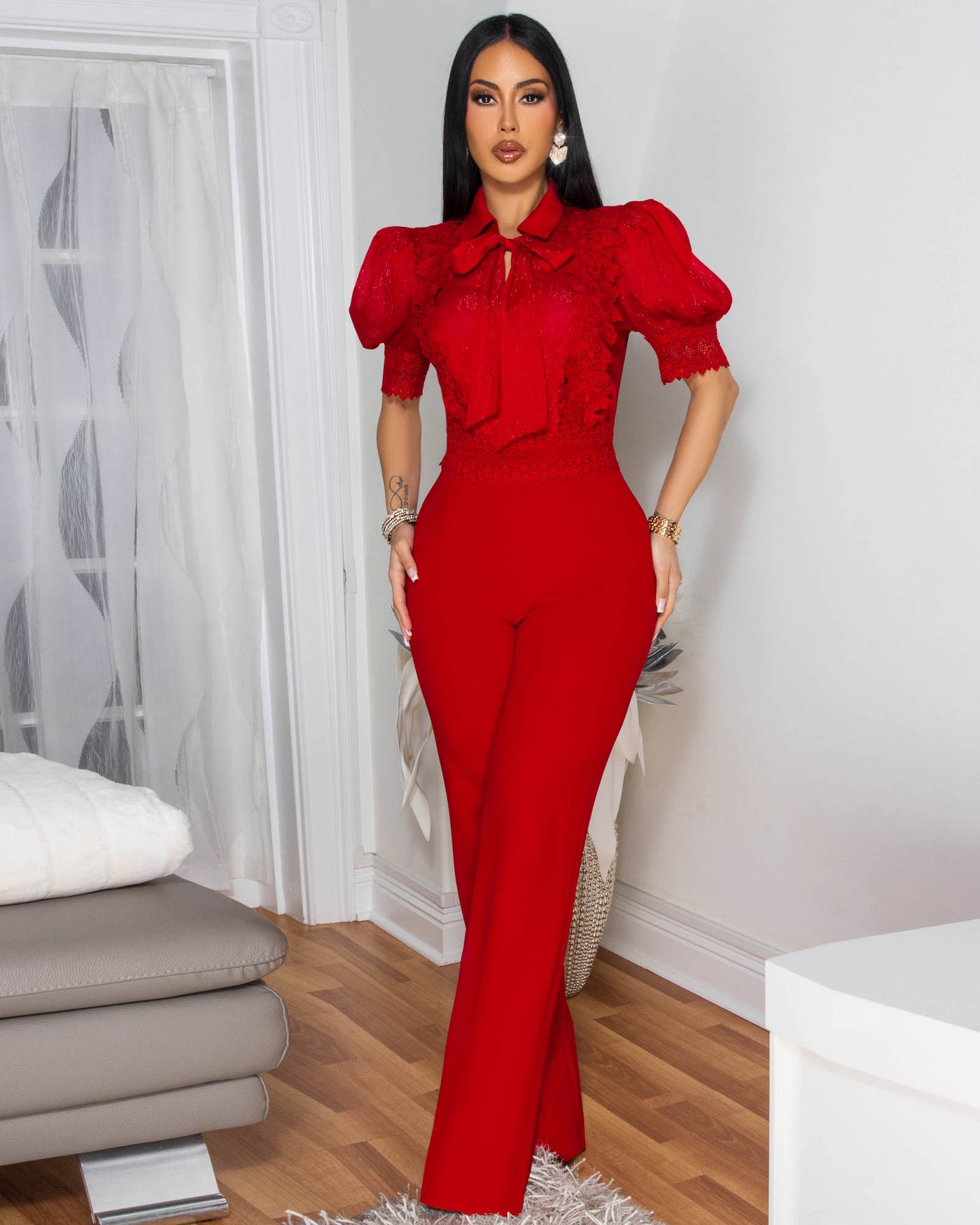 Vince Red Lace Accent Jumpsuit