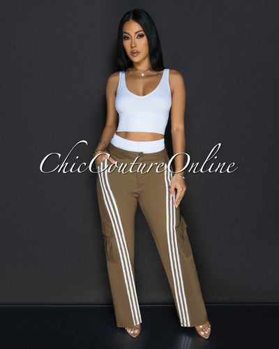 Elliz Olive White Sporty Cargo Pants