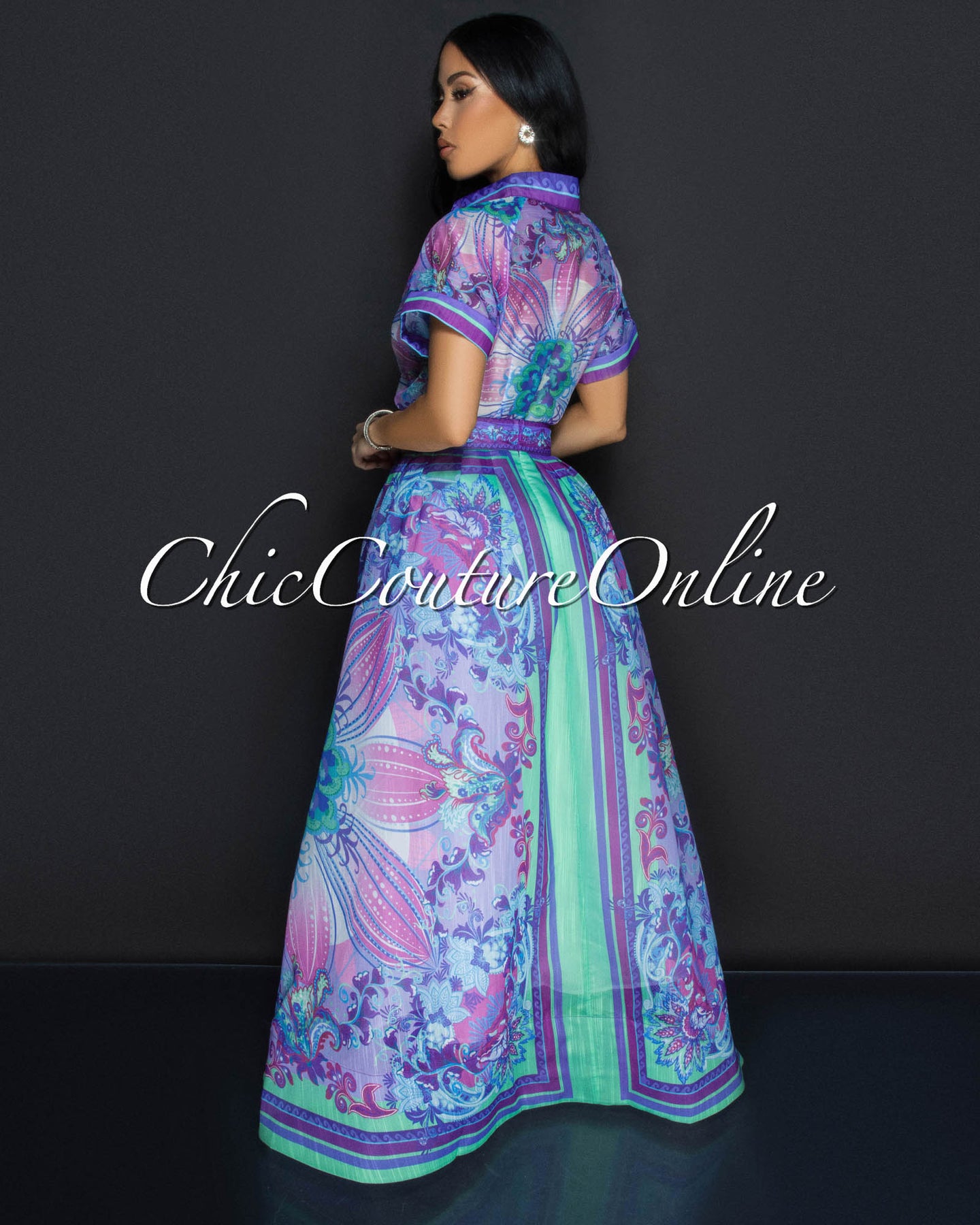 Aramis Purple Multi-Color Flower Top & Maxi Skirt Set
