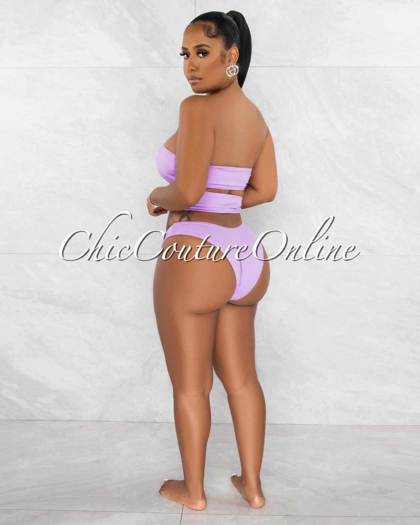 *Allister Lilac Gold "O" Ring Pareo Three Piece Set Swimsuit