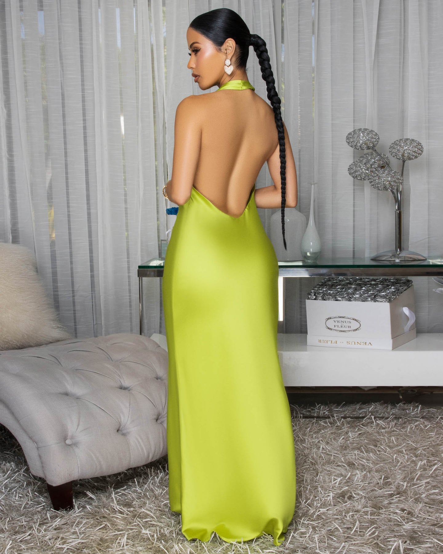 Dahlia Lime Draped Halter Maxi Dress