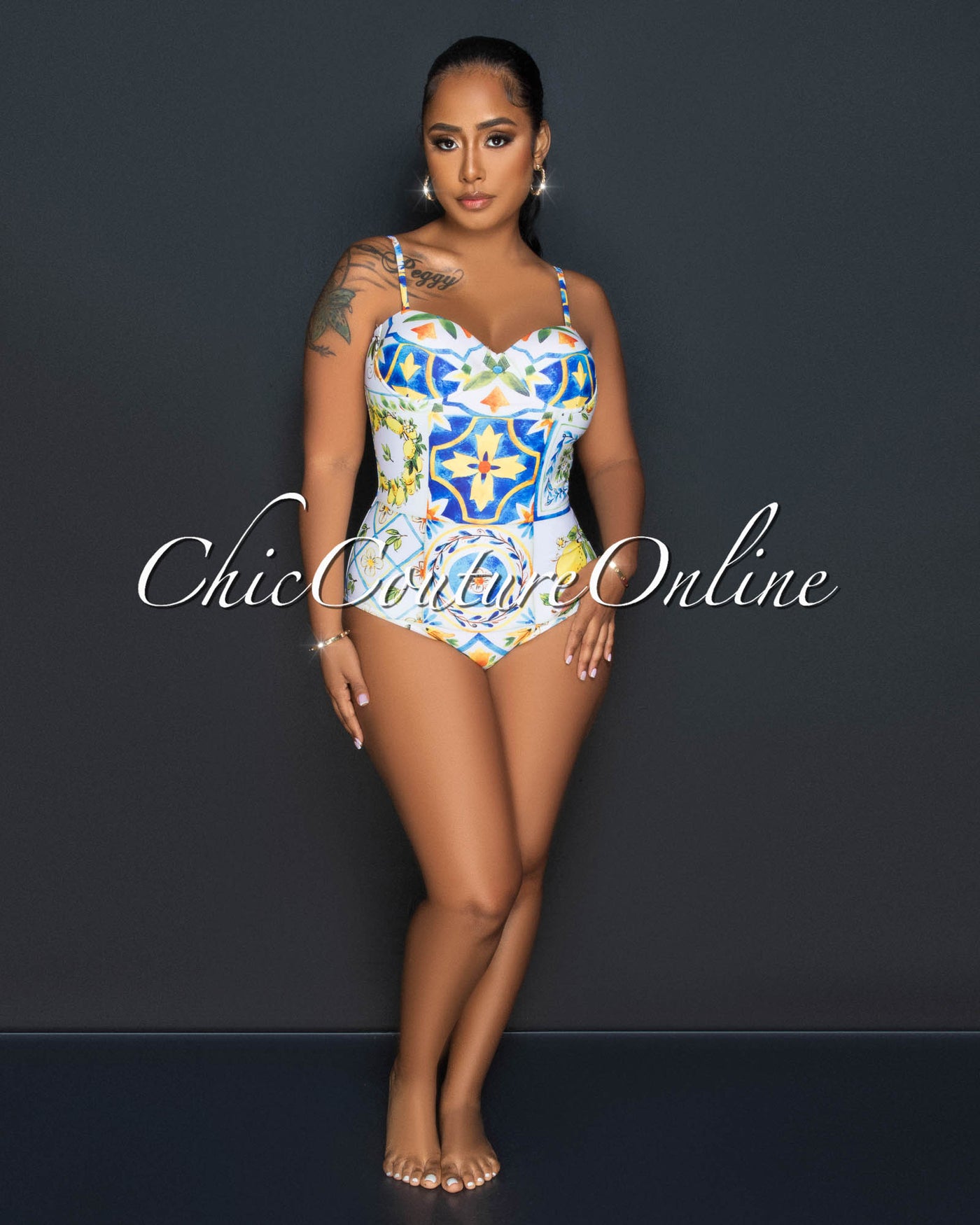 *Jimma White Baby Blue Print Swimsuit & Cover Up Set