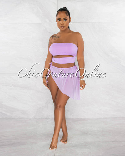 *Allister Lilac Gold "O" Ring Pareo Three Piece Set Swimsuit
