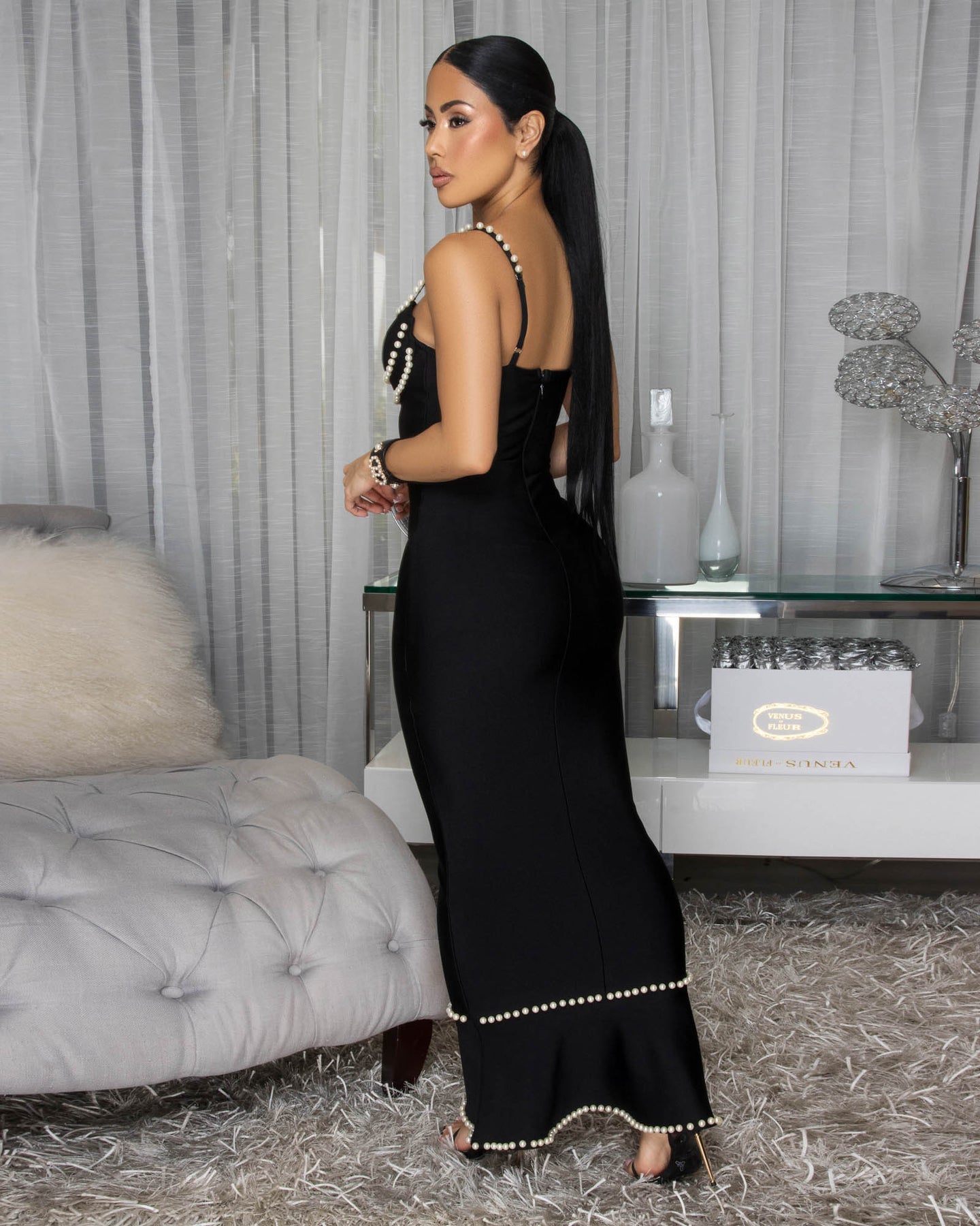 Nelta Black Pearl Bandage Maxi Dress