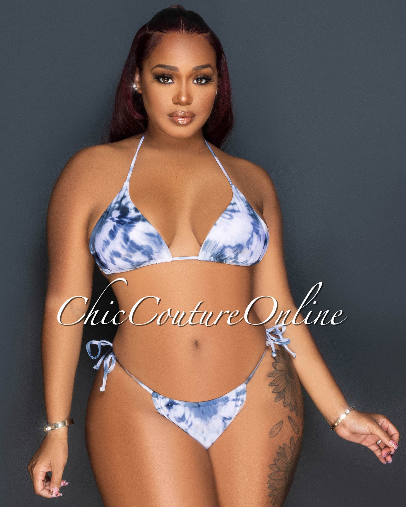 *Danita Grey Tie-Dye Print Three Piece Swimsuit